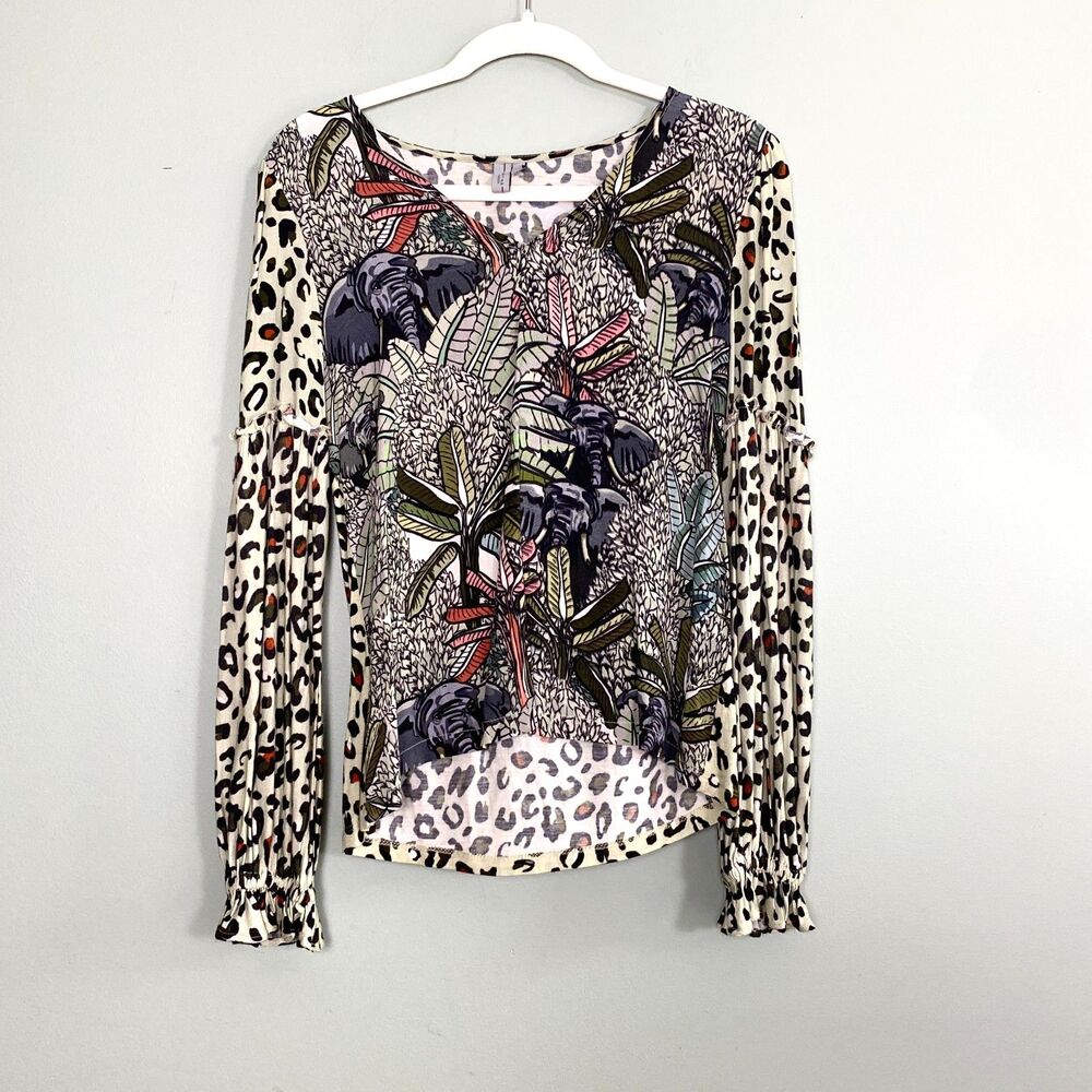 Anthropologie Blank London Top Womens Small Mixed Animal Print Elephant Floral